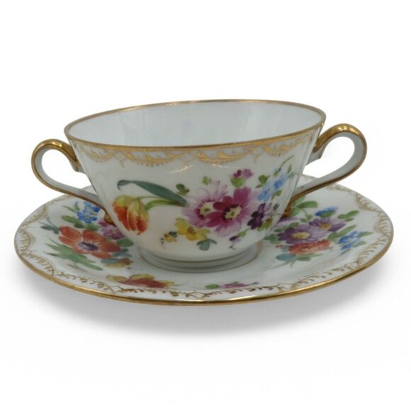 RK Richard Klemm DRESDEN Double Handled Soup Cup and Saucer Germany Vintage - Picture 4 of 10